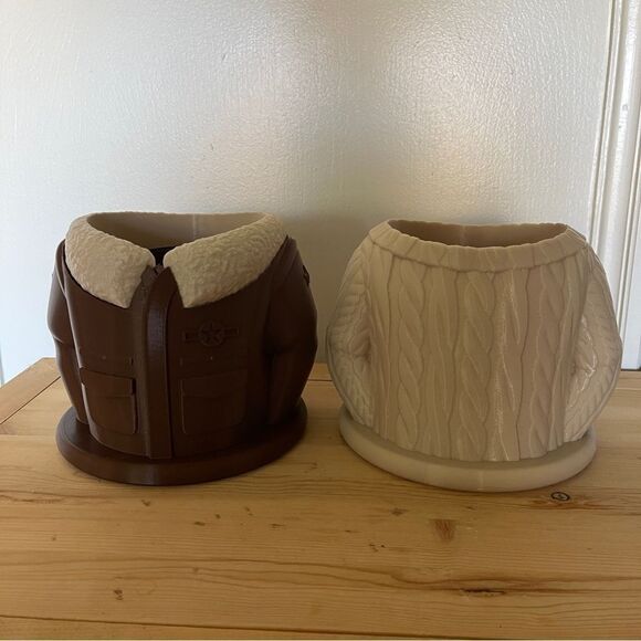 Cozy Duo: Cable Sweater & Aviator Jacket Planter Set - Perfect Grandma & Grandpa - Picture 2 of 14
